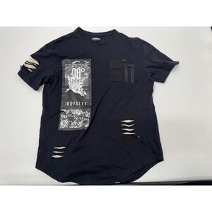 CARBON Mens Black Graphic Distressed T Shirt Short Sleeve Size M